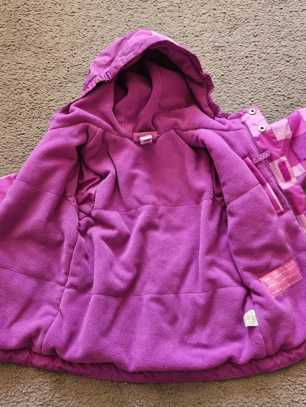 REI Toddler Ski Jacket Size 3T Purple Plaid Outdoors Kids Hood
